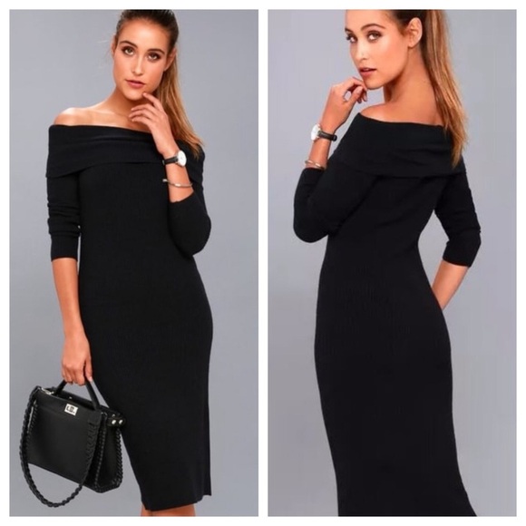 Lulu’s off the shoulder cowl neck midi sweater dress in black. Size S - Picture 1 of 10